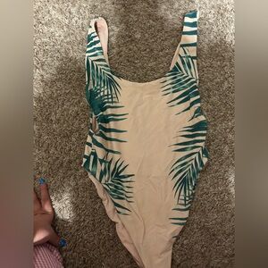 Aerie Green Leaf Print Low Back One Piece Swimsuit